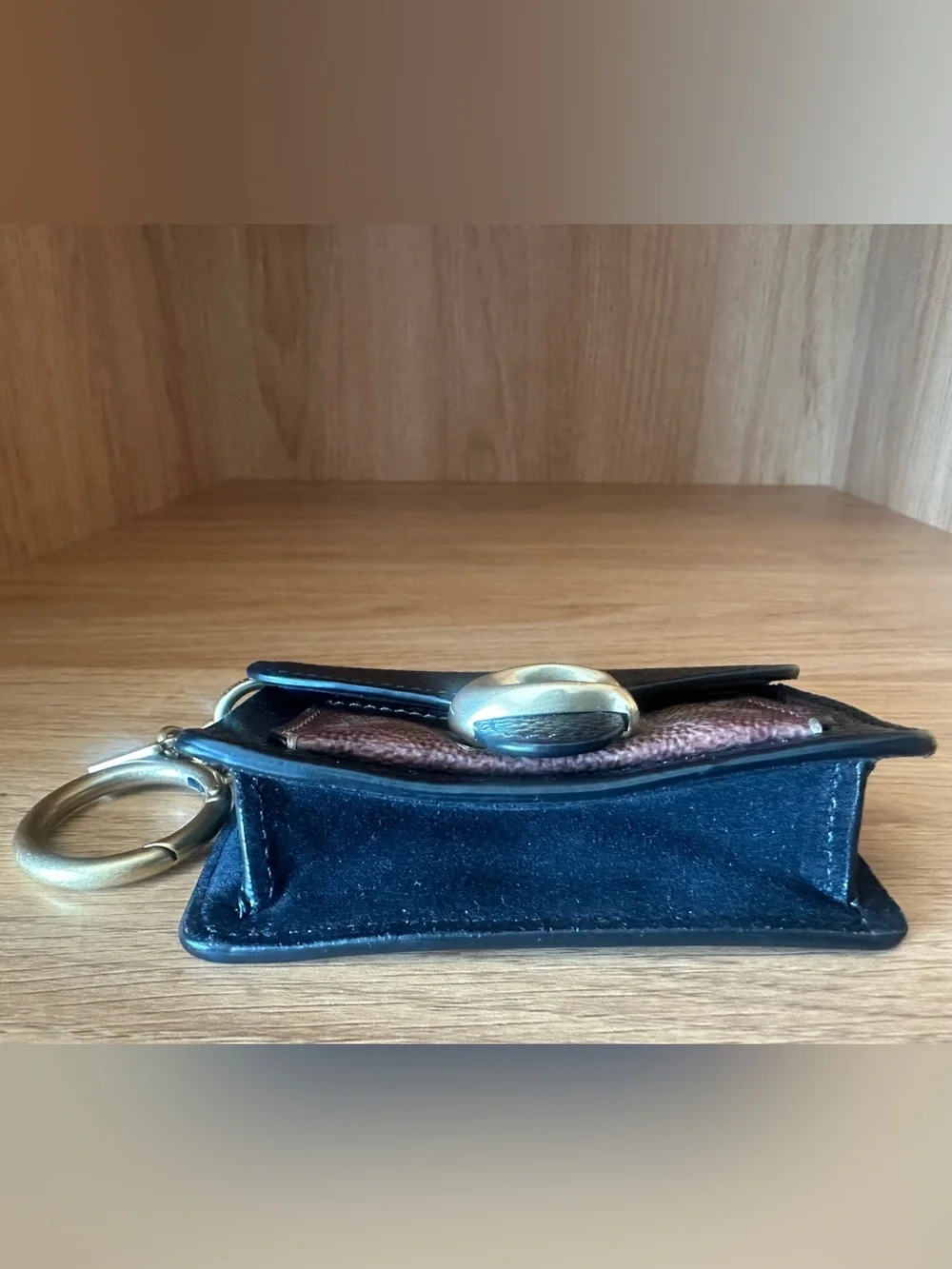 Coach Black Pebbled Leather Wallet with Brown Signature Panel and Gold 'C' Clasp